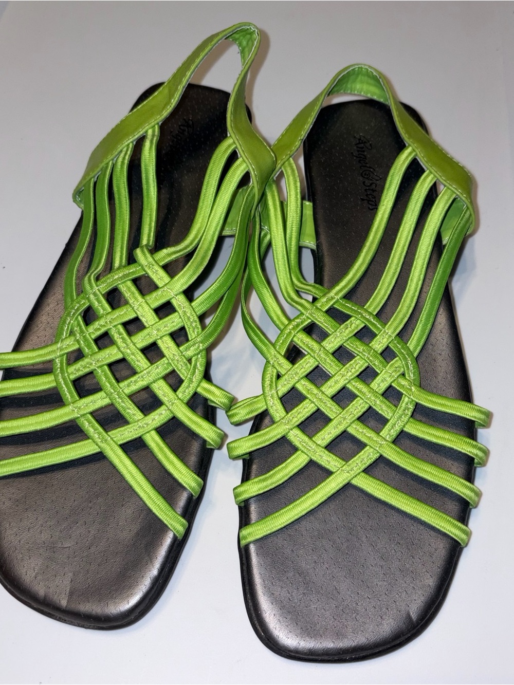 Lime Green Strappy Woven Sandals - Women